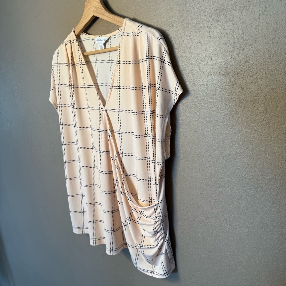 Liz Claiborne Pink & Black Faux Wrap Style Short Sleeve Silky Blouse Size XXL - Picture 5 of 14